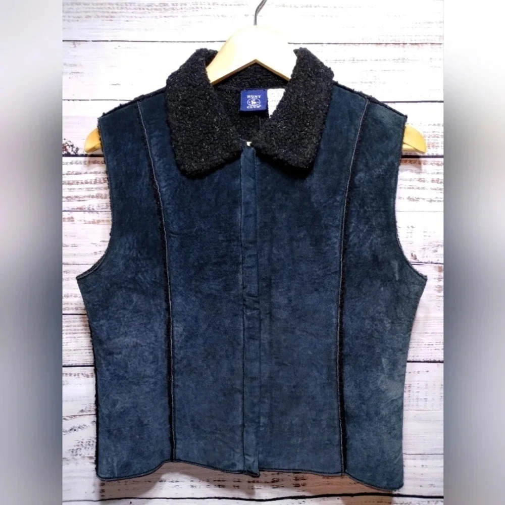 Hunt Club Zip Cozy Leather Equestrian‎ Vest in Black size Medium Western